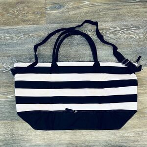 Victoria's Secret Black and pale pink Tote Bag with Stylish Stripes